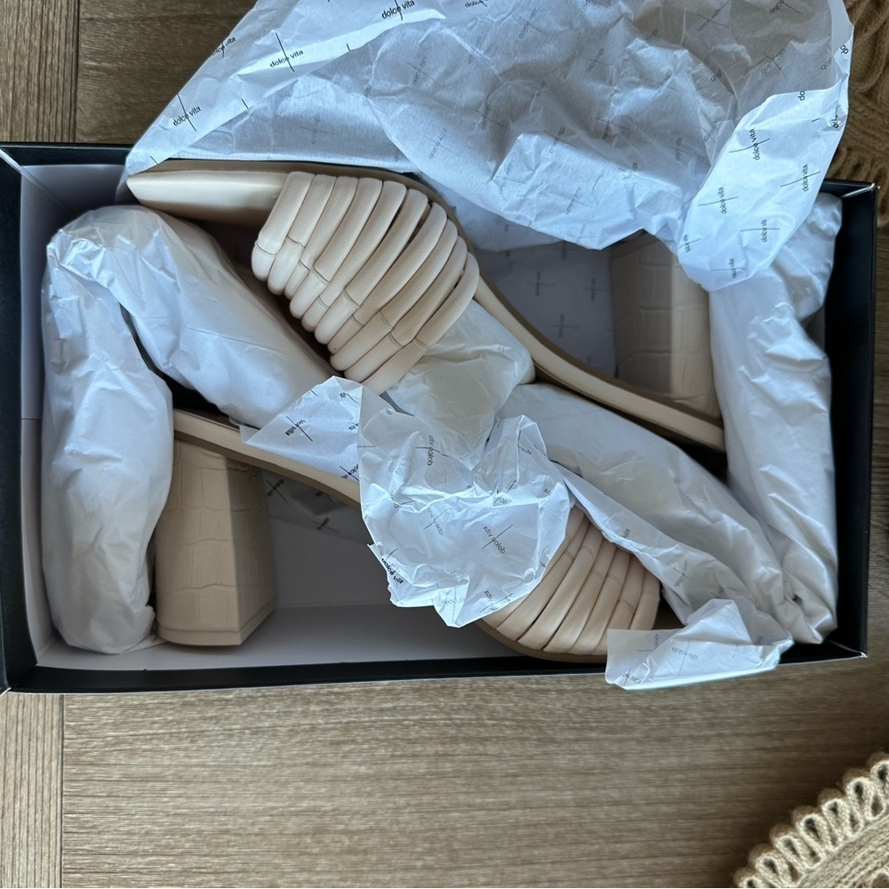 Dolce Vita Priana Mules Heels Square Toe Chunky Block 90's Cream Ivory Womens 10 - Picture 6 of 13